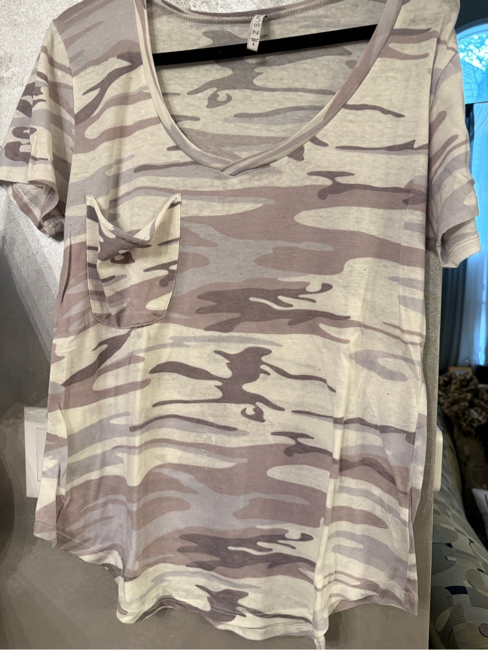 Z Supply Light Beige Camo V‑Neck Tee with Pocket